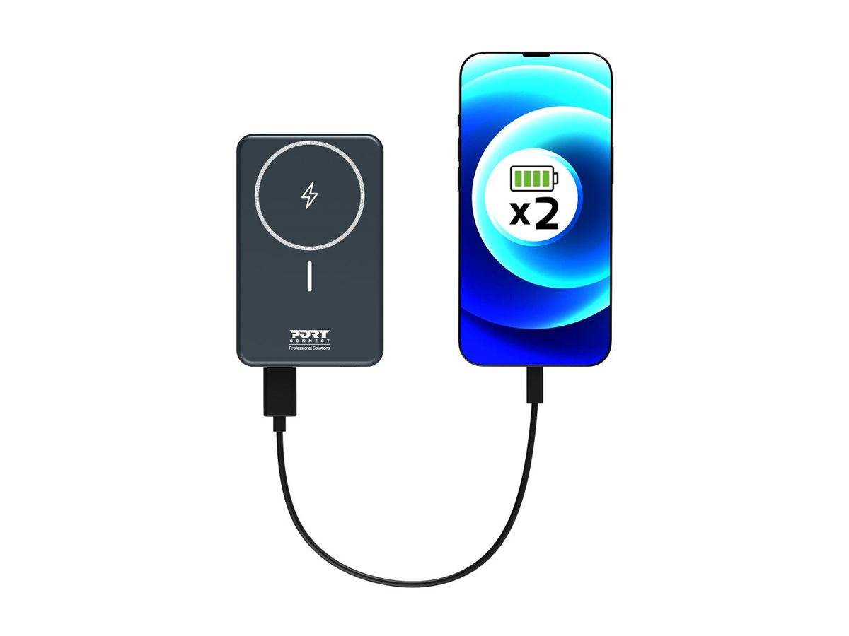 PORT CONNECT - USB-C external battery PD, Wireless Qi2 - 10000 mAh - Blue