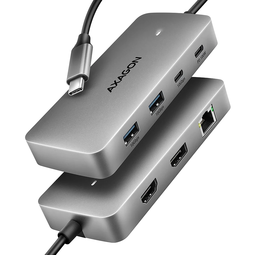 AXAGON USB-C 10Gbps DUAL 4K DISPLAY 7in1 hub - HMC-CUB83X2
