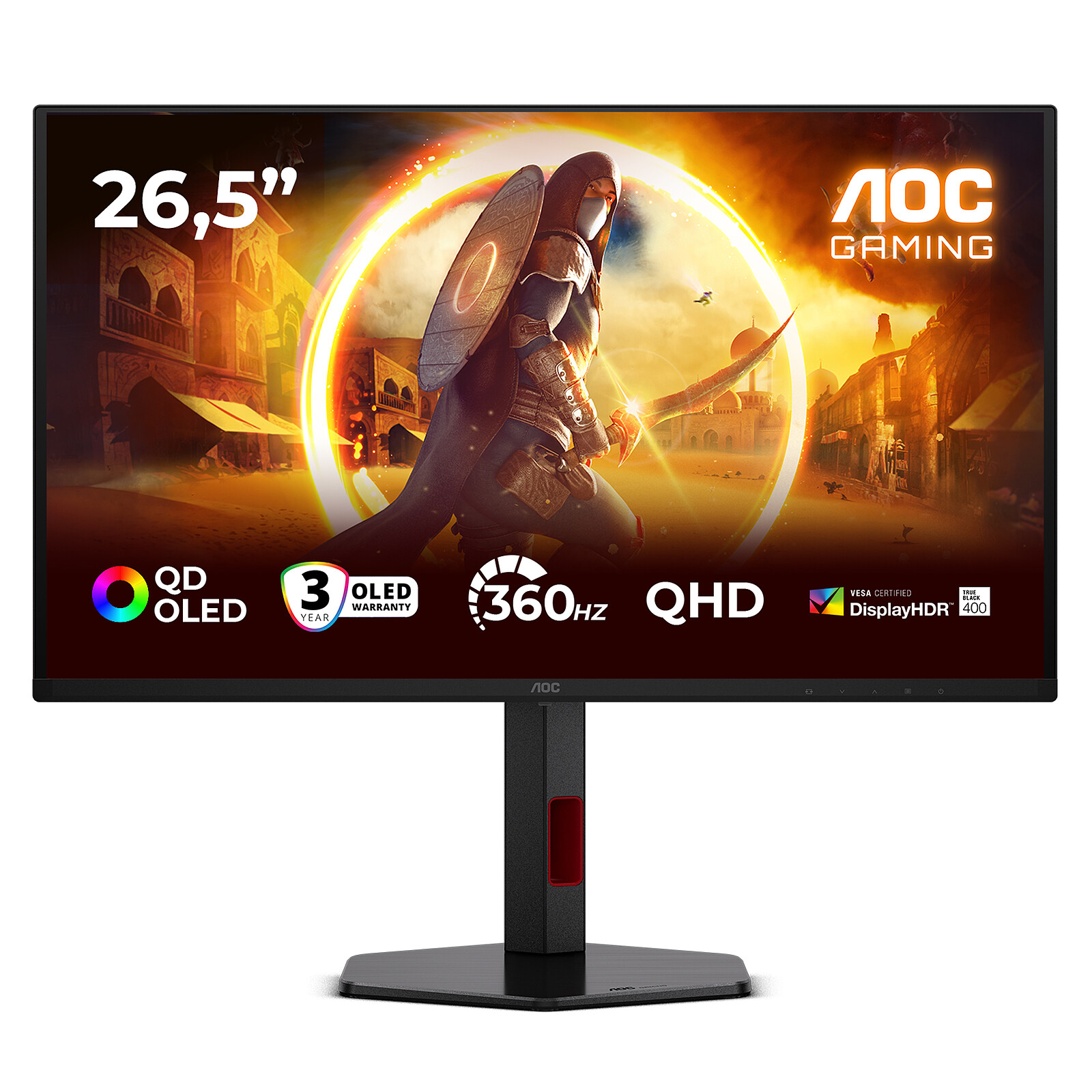 AOC Q27G4SDR - 27 " - QD-OLED - QHD - 16:9 - 360 Hz - 0.03 ms - 2560 x 1440 pixels - 1000 cd/m² - HDMI ports quantity 2 - Black