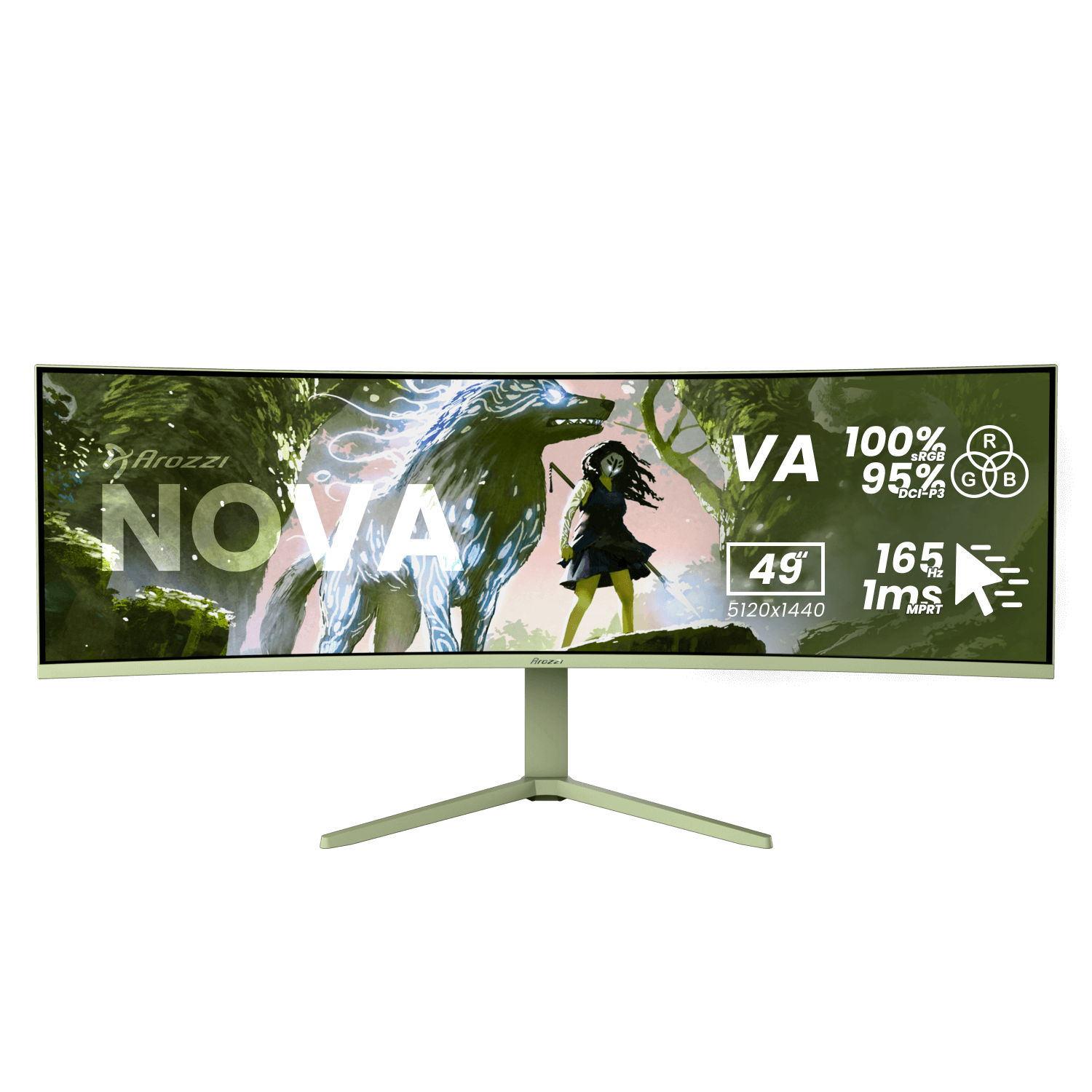 Arozzi Nova - 49 " - VA - 32:9 - 165 Hz - 4 ms - 5120 x 1440 pixels - 350 cd/m² - HDMI ports quantity 2 - Forest Green