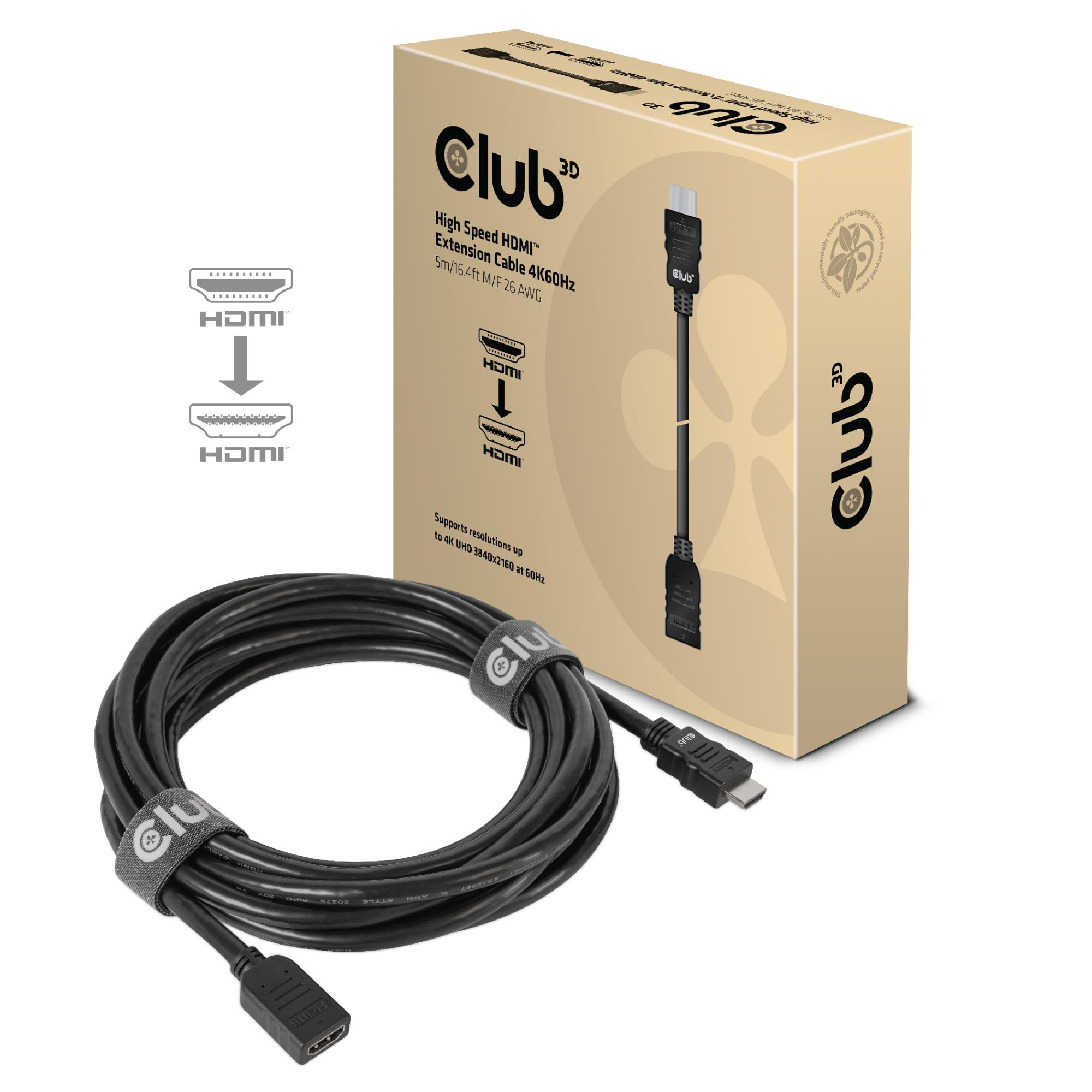 CABLE HDMI TO HDMI 5M/M/F CAC-1325 CLUB3D