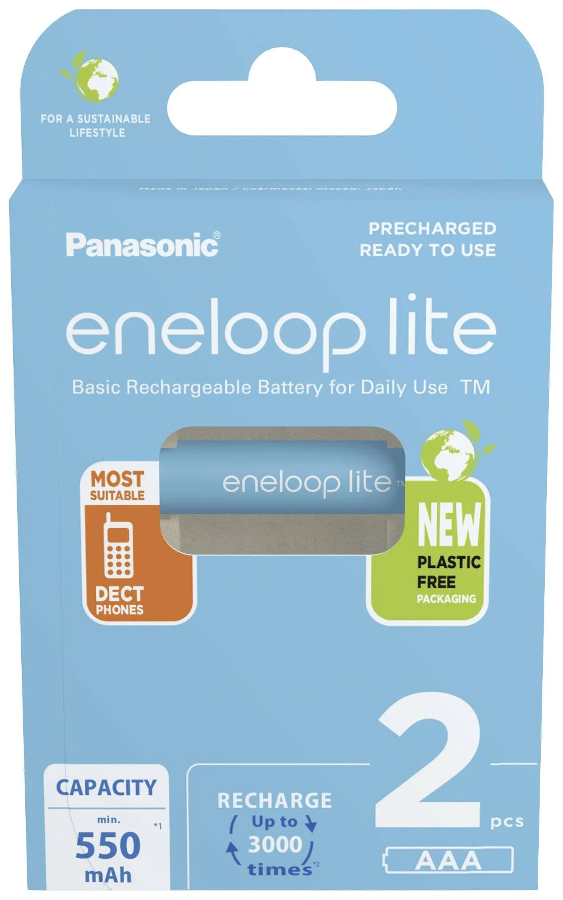 Panasonic - Rechargeable Batteries - ENELOOP Lite BK-4LCCE/2BE - AAA - 550 mAh - 2 pc(s)