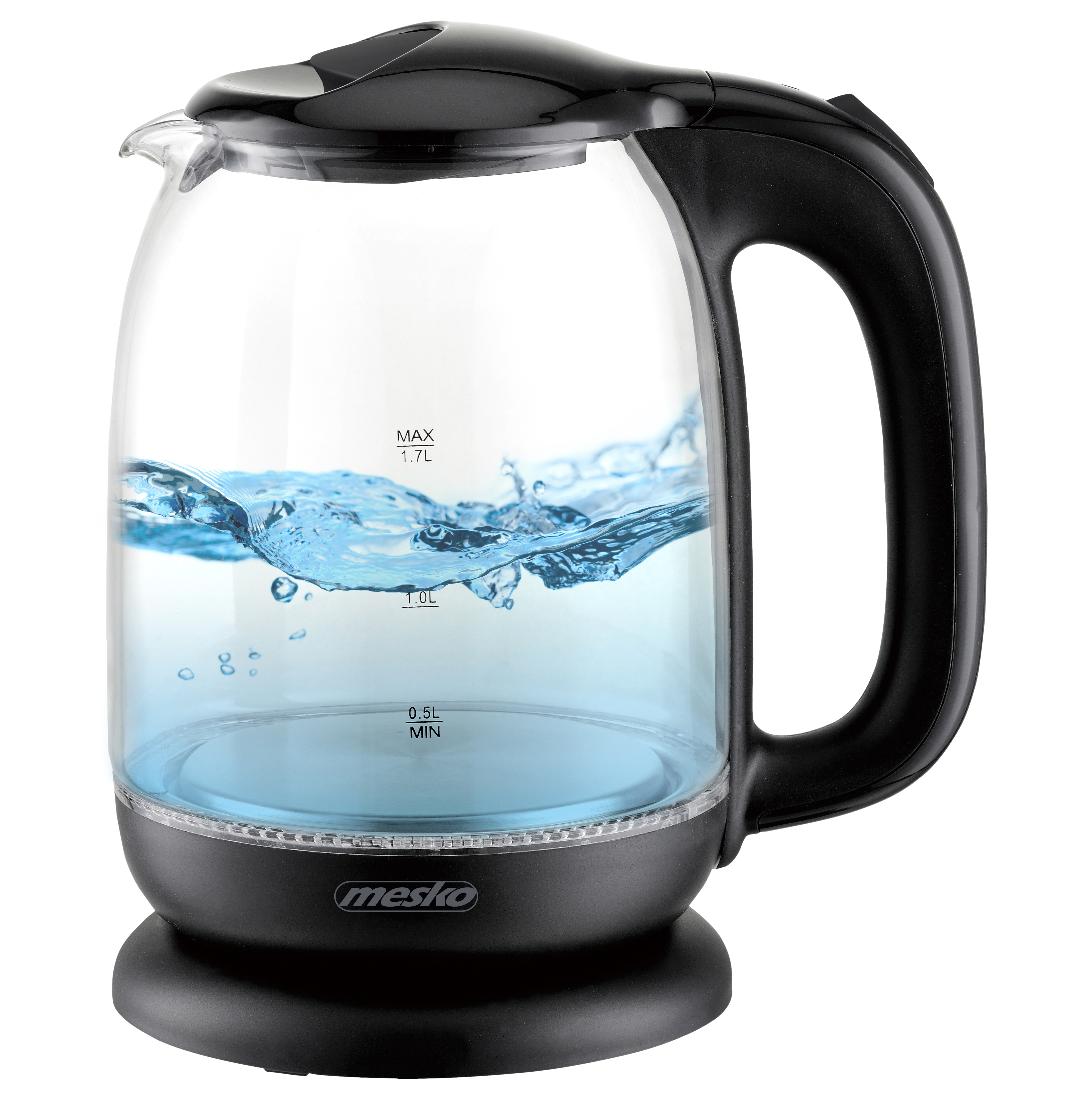 Mesko - Kettle - MS 1302b - Electric - 2200 W - 1.7 L - Glass - 360° rotational base - Black