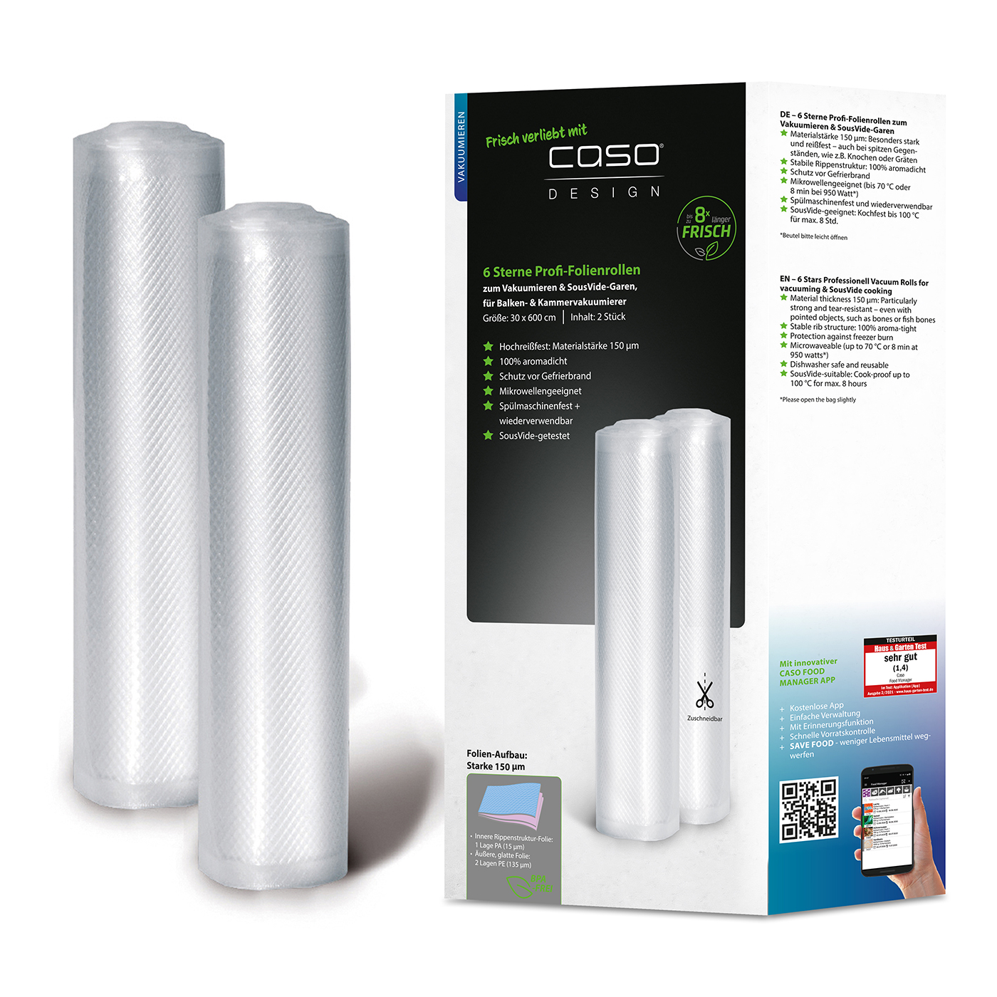 Caso - Vacuum Rolls - 01248 - 2 pcs - Dimensions (W x L) 30 x 600 cm - Transparent