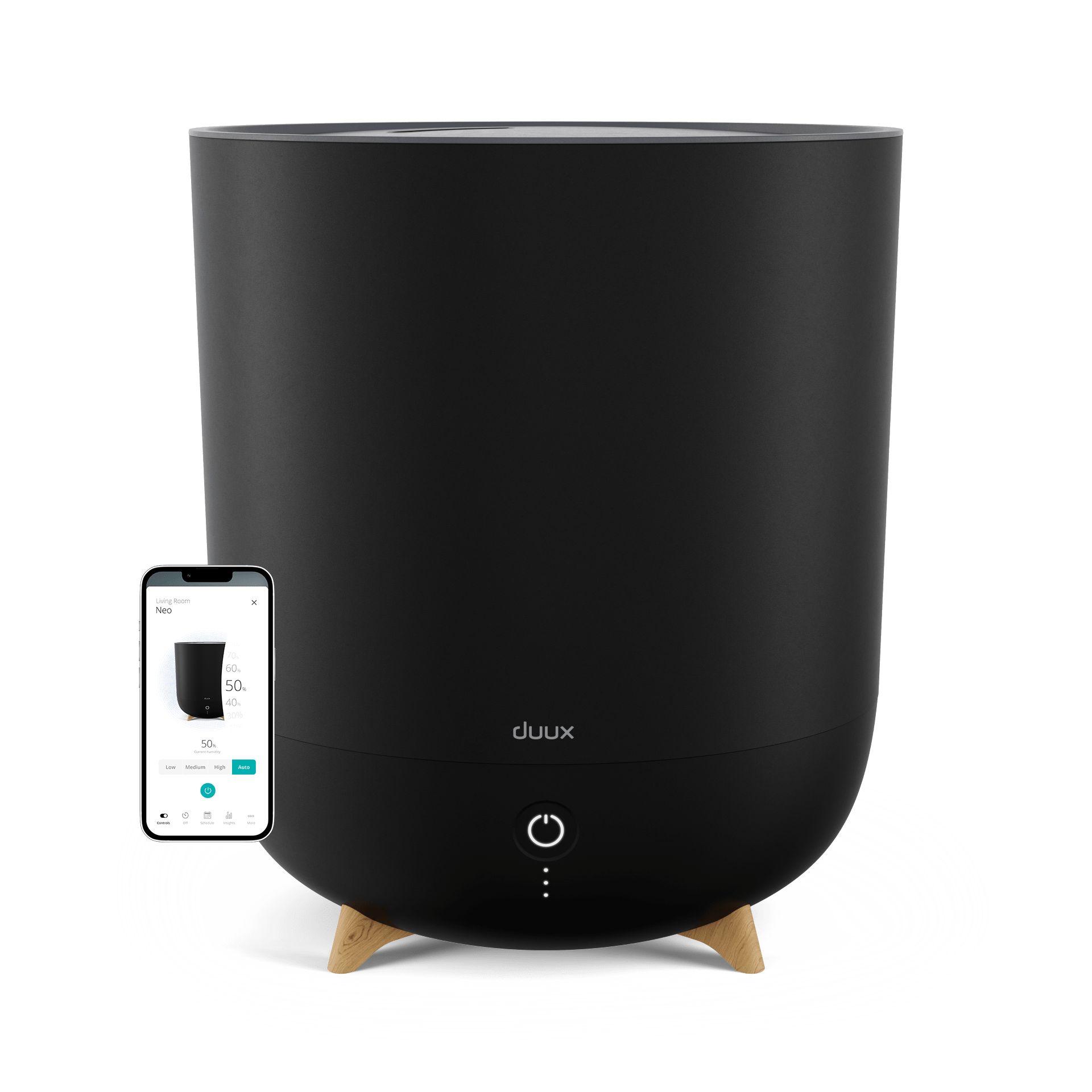 Duux - Smart Humidifier - Neo - Water tank capacity 5 L - Suitable for rooms up to 50 m² - Ultrasonic - Humidification capacity 500 ml/hr - Black