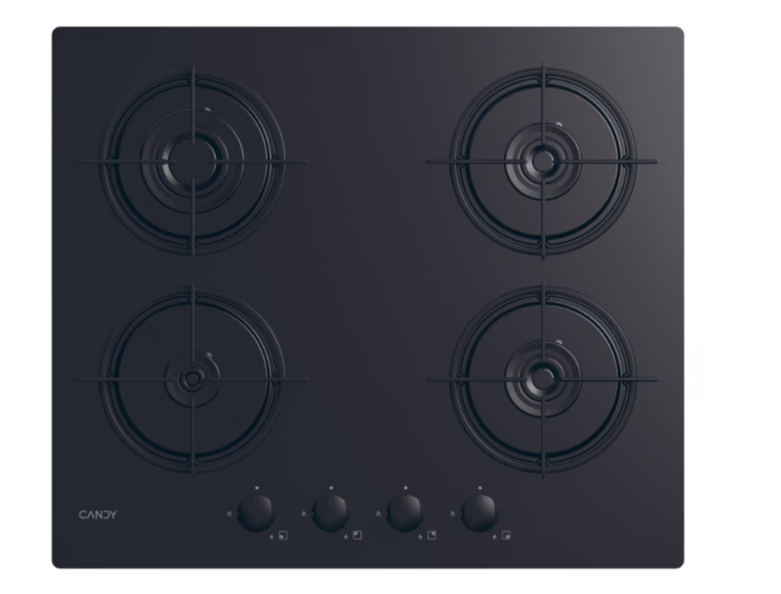 Candy Hob - CVW6BB - Gas on glass - Number of burners/cooking zones 4 - Knobs - Black