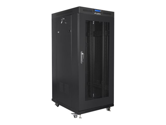 Lanberg - Rack cabinet 19" free-standing 22U/800x800 (flat pack) with glass door, LCD - FF01-8822-23BL - Black