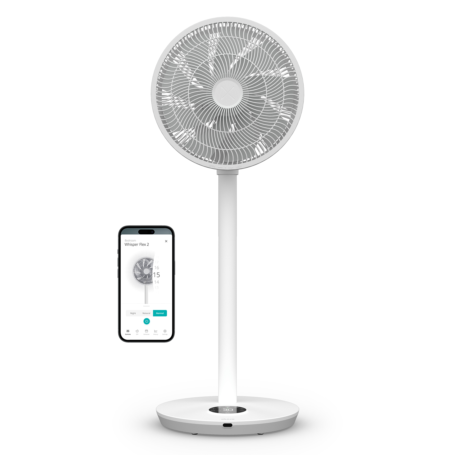 Duux Fan - Whisper Flex 2 - Stand Fan - 2-21.5 W - Diameter 34 cm - Number of speeds 30 - Oscillation - Remote control - White