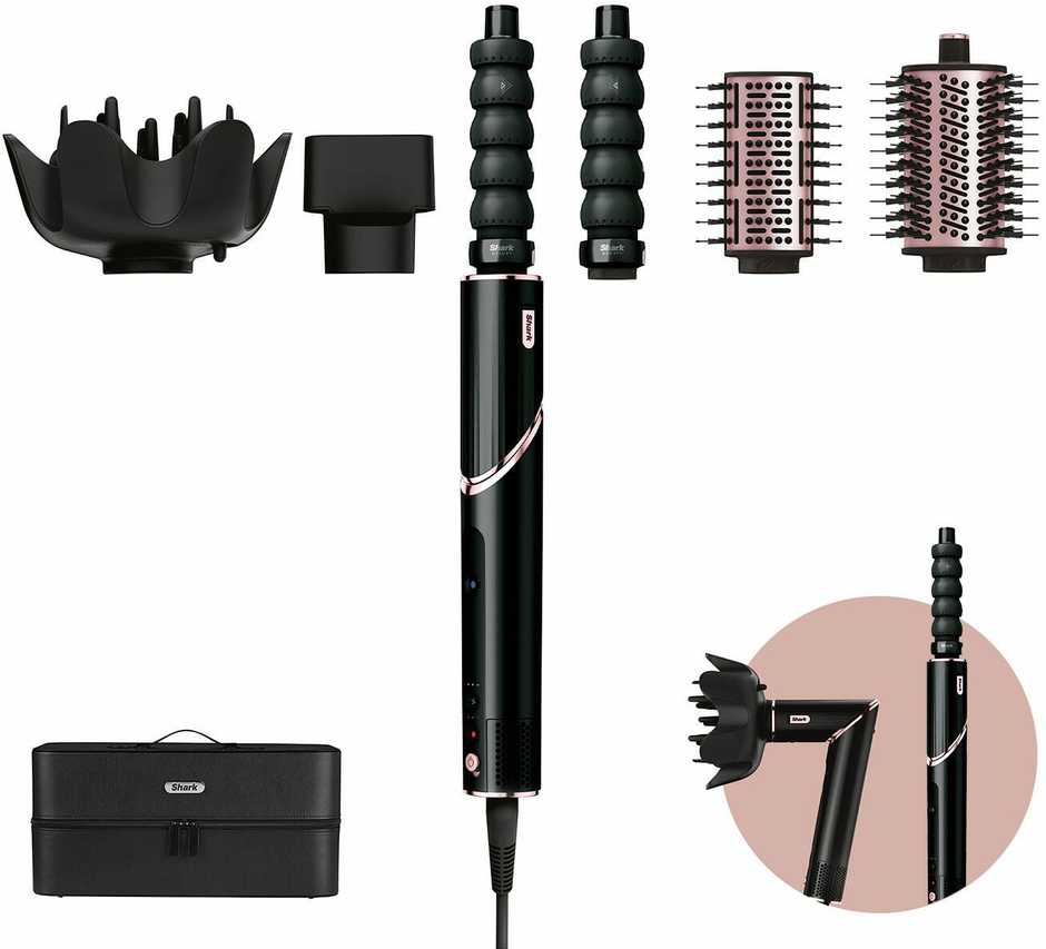 Shark - 5-in-1 Hair Dryer - HD446EU FlexStyle - 1650 W - Number of temperature settings 3 - Black - Diffuser nozzle