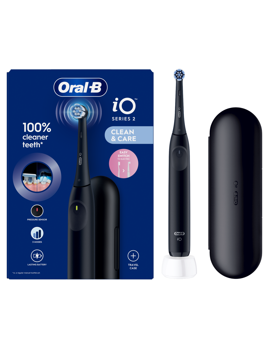 Oral-B Electric Toothbrush - iO2i - Rechargeable - For adults - Number of brush heads included 1 - Number of teeth brushing modes 3 - Night Black