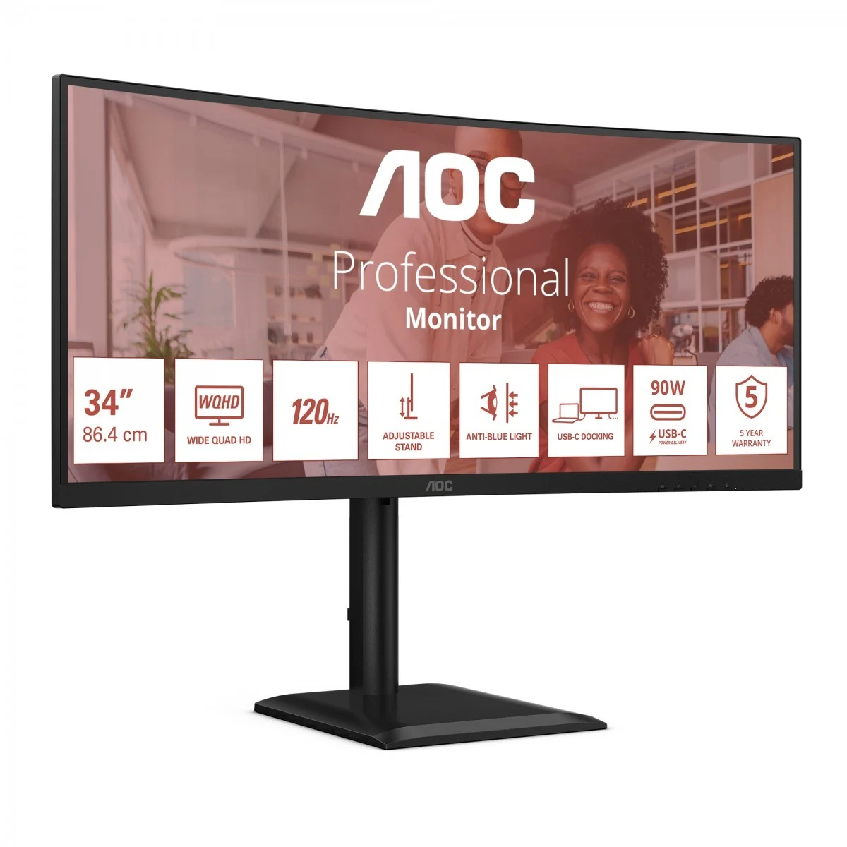 AOC CU34E4CV - 34 " - VA - 21:9 - 120 Hz - 4 ms - 3440 x 1440 pixels - HDMI ports quantity 2 - Black