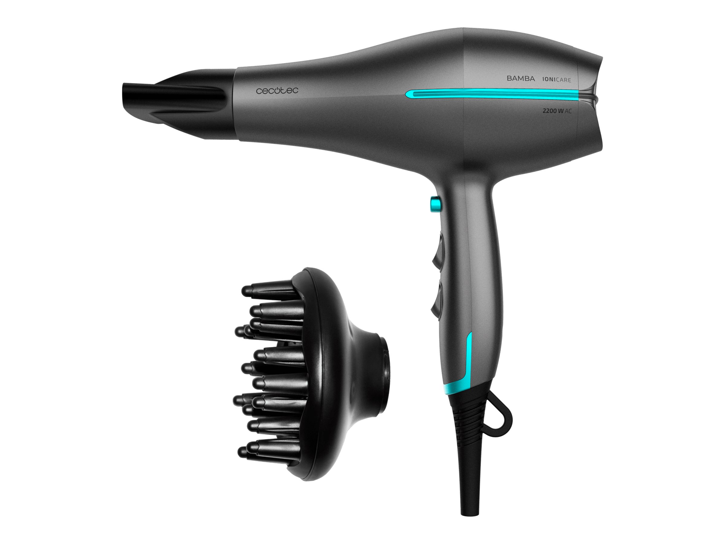 Cecotec Hair dryer - IoniCare 5300 Maxi Aura Black - 2200 W - Number of temperature settings 3 - Ionic function - Black/Grey - Diffuser nozzle