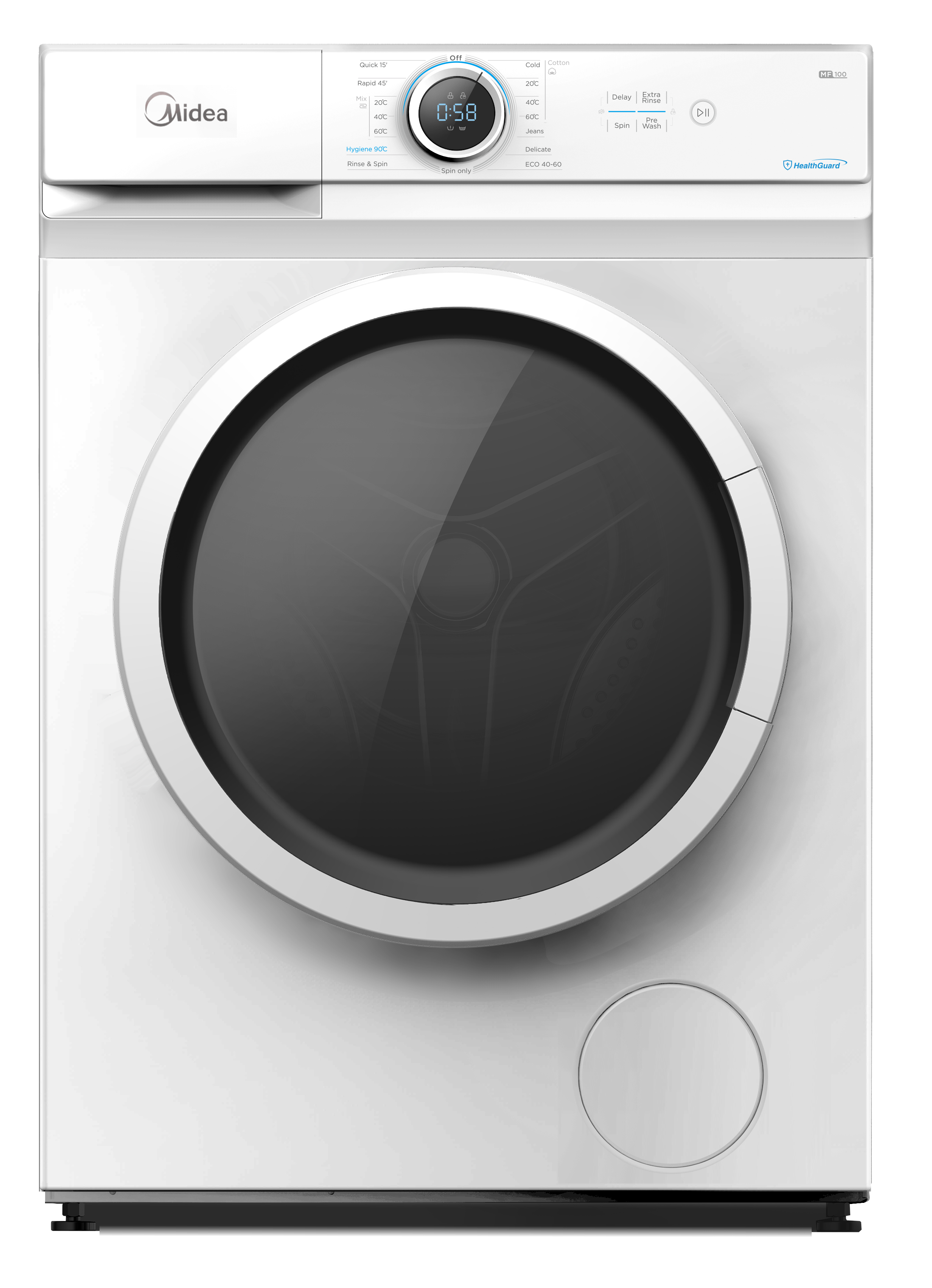 Midea Washing Machine - MF100W70/W - Energy efficiency class D - Front loading - Washing capacity 7 kg - 1200 RPM - Depth 40 cm - Width 60 cm - Display - LED - White