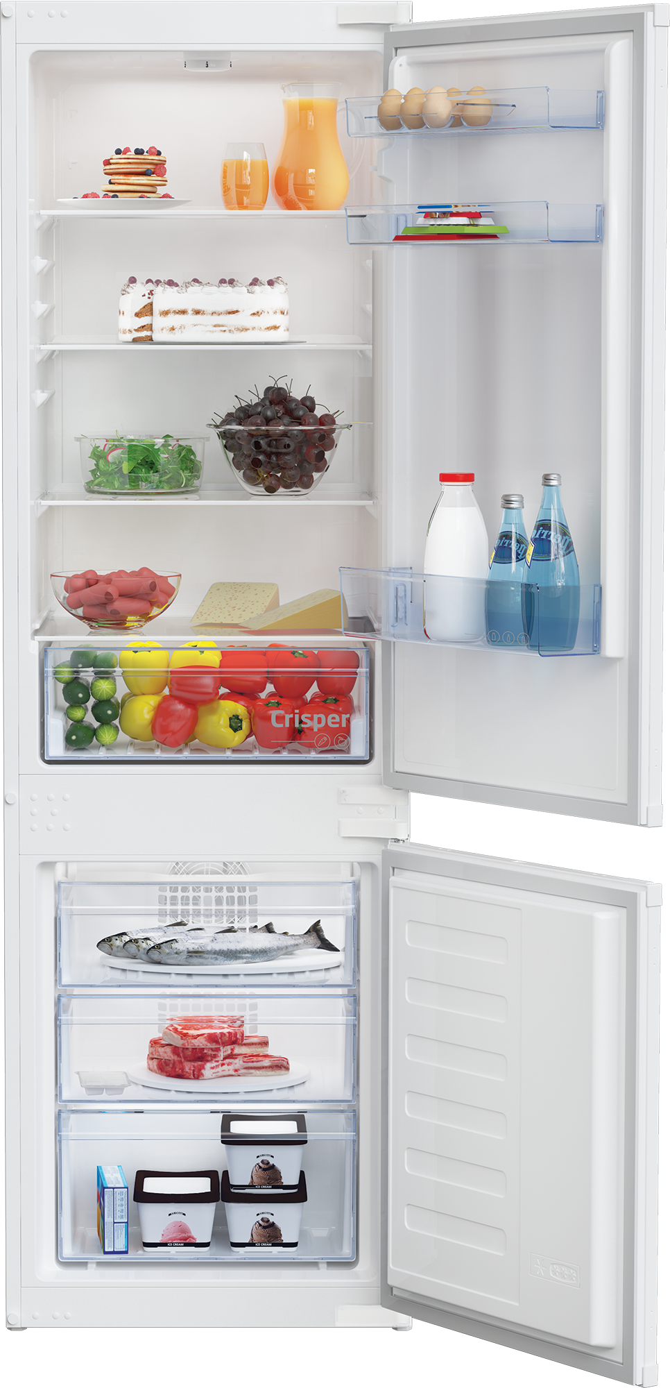 BEKO Refrigerator - BCHA275K41SN - Energy efficiency class E - Built-in - Combi - Height 177.5 cm - No Frost system - Fridge net capacity 193 L - Freezer net capacity 69 L - 38 dB - White