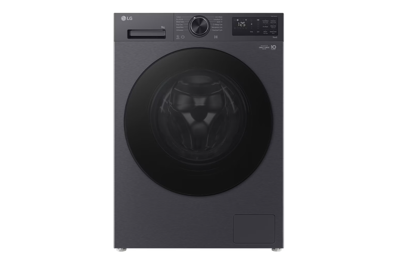 LG Washing machine - F2X50S9TBB - Energy efficiency class A - Front loading - Washing capacity 9 kg - 1200 RPM - Depth 48 cm - Width 60 cm - Display - LED - Steam function - Direct drive - Wi-Fi - Matte Black