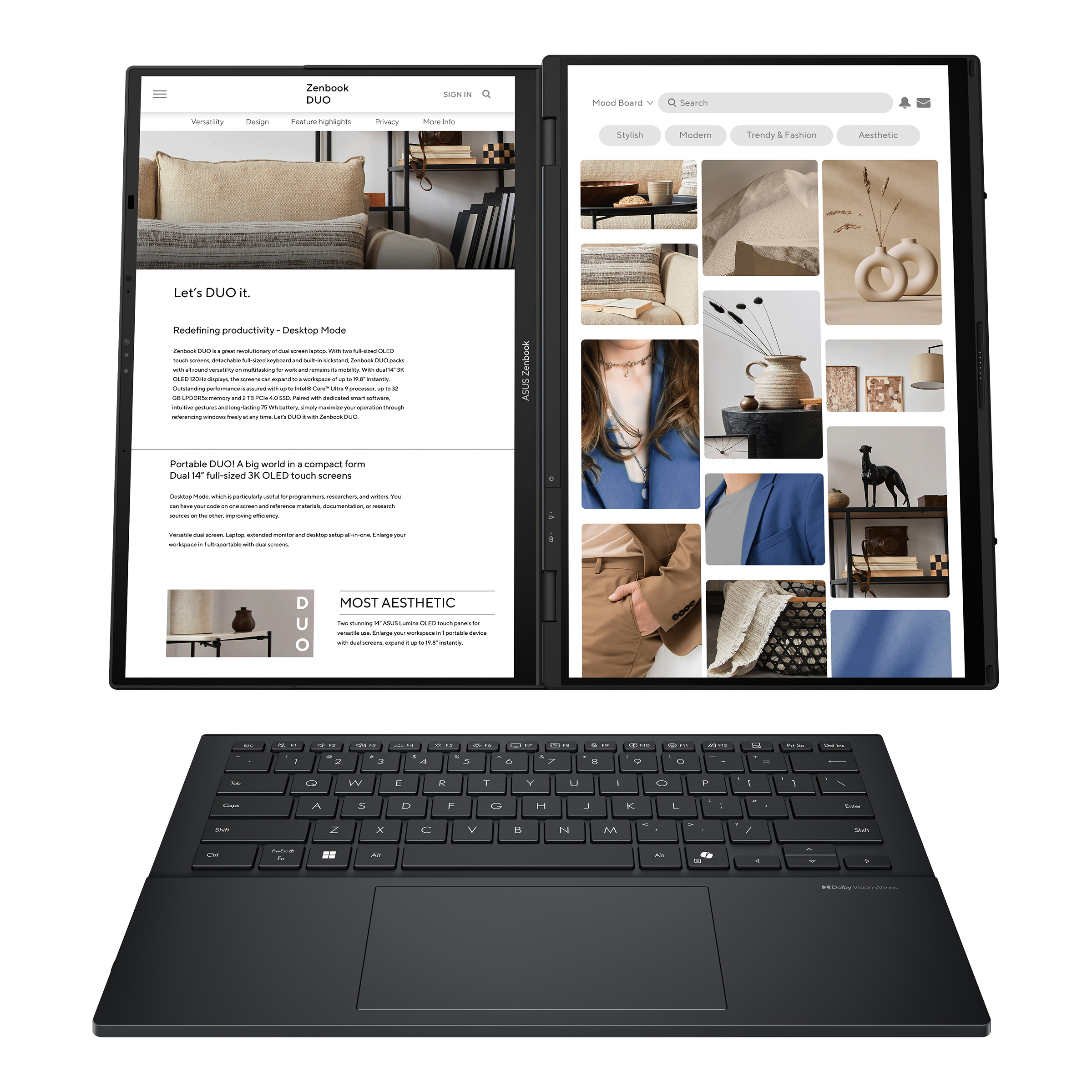 Asus - Zenbook Duo UX8406CA-QL287W - Inkwell Gray - 14 " - OLED - Touchscreen - FHD - 1920 x 1200 pixels - Intel Core Ultra 7 - 255H - 16 GB - LPDDR5X - Solid-state drive capacity 1000 GB - Intel Arc Graphics - Windows 11 Home - 802.11be - Bluetooth versi