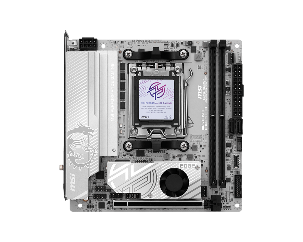 MSI MPG B850I EDGE TI WIFI - Processor family AMD B850 - Processor socket AM5 - DDR5 - Supported hard disk drive interfaces SATA, M.2 - Number of SATA connectors 2