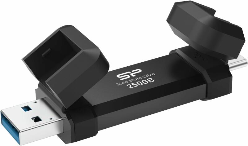 Silicon Power Portable External SSD - DS72 - 250 GB - USB Type-A and USB Type-C 3.2 Gen 2 - Black