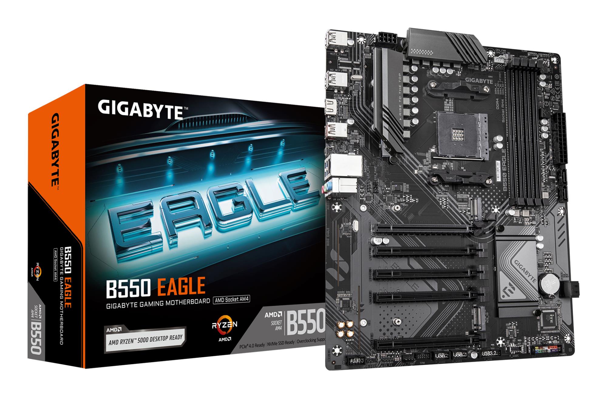 Mainboard|GIGABYTE|AMD B550|SAM4|ATX|Memory DDR4|Memory slots 4|4xPCI-Express 3.0 1x|1xPCI-Express 4.0 16x|2xM.2|1xHDMI|4xUSB 2.0|1xUSB 3.2 type B|2xUSB 3.2|1xUSB-C|1xRJ45|3xAudio port|B550EAGLE1.0