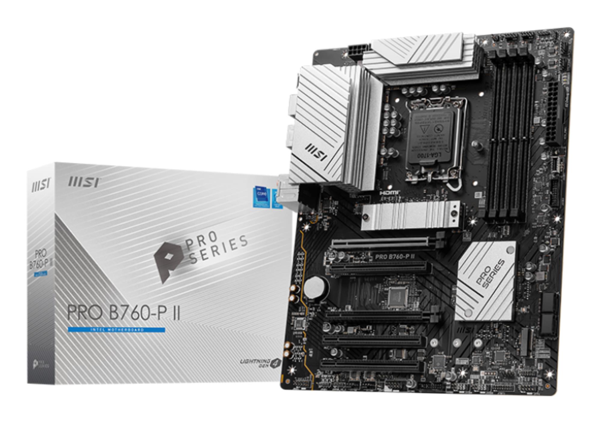 Mainboard|MSI|Intel B760 Express|LGA1700|Memory DDR5|Memory slots 4|5xPCI-Express 5.0 16x|2xM.2|1xHDMI|1xDisplayPort|2xUSB 2.0|2xUSB 3.2|1xUSB-C|1xOptical S/PDIF|1xRJ45|5xAudio port|PROB760-PII
