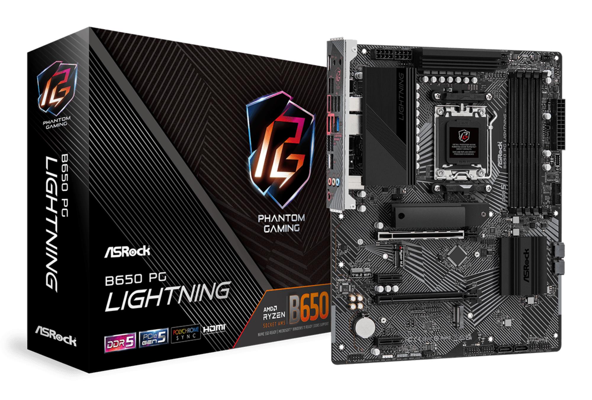 Mainboard|ASROCK|AMD B650|SAM5|ATX|Memory DDR5|Memory slots 4|2xPCI-Express 4.0 1x|2xPCI-Express 4.0 16x|3xM.2|1xHDMI|1xAudio-In|1xAudio-Out|1xMicrophone|4xUSB 2.0|7xUSB 3.2|2xUSB-C|1xRJ45|B650PGLIGHTNING
