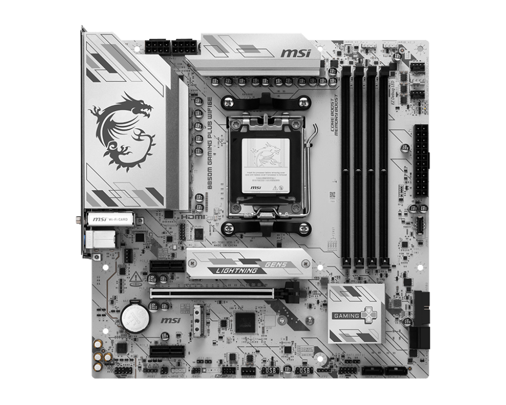 MSI B850M GAMING PLUS WIFI6E - Processor family AMD - Processor socket AM5 - Supported hard disk drive interfaces SATA, M.2 - Number of SATA connectors 4