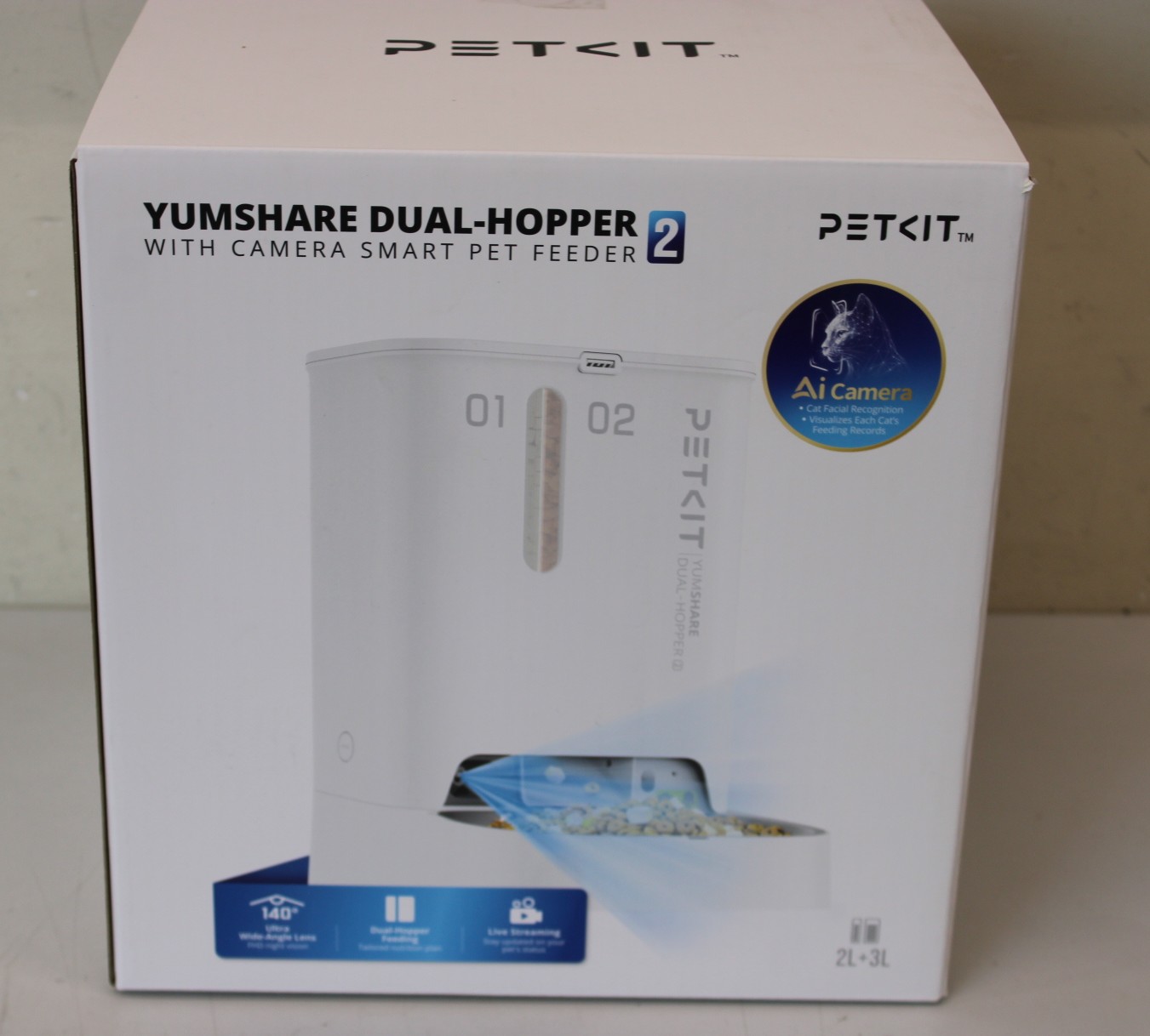SALE OUT. Petkit P591 2 (D4SH-2) YumShare Dual-Hopper 2 Feeder with camera - PETKIT YumShare Dual-hopper 2 Automatic Feeder with Camera - Capacity 5 L - Material ABS, 304 stainless steel - White - USED, DIRTY - 24 month(s)