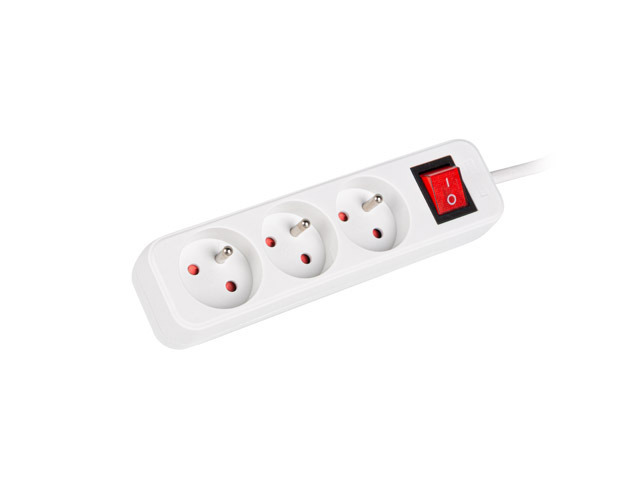 Lanberg Cable Power Strip 3M 3X French Outlets with Switch, Quality-Grade Copper - PS1-03E-0300-W