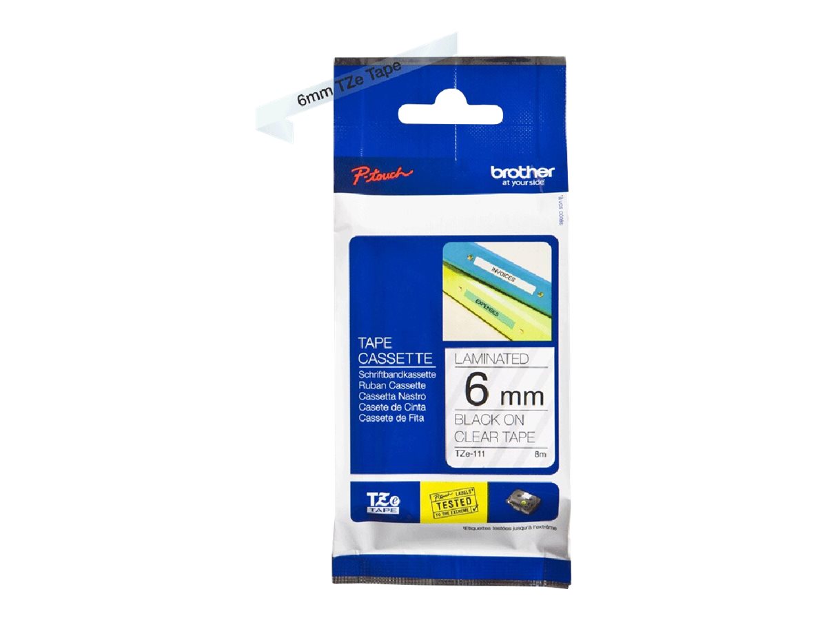 Brother - TZe-111 Laminated Tape - Black on Clear - TZ - 8 m - 6 cm
