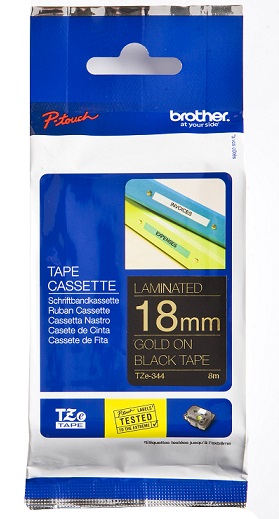 BROTHER TZE344 tape gold/black 18mm 8m