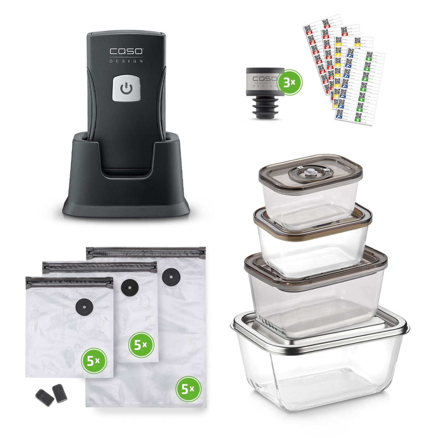 Caso Professional Hand Vacuum Sealer with Accessories - Vacu OneTouch Pro Set - Power 20 W - Black