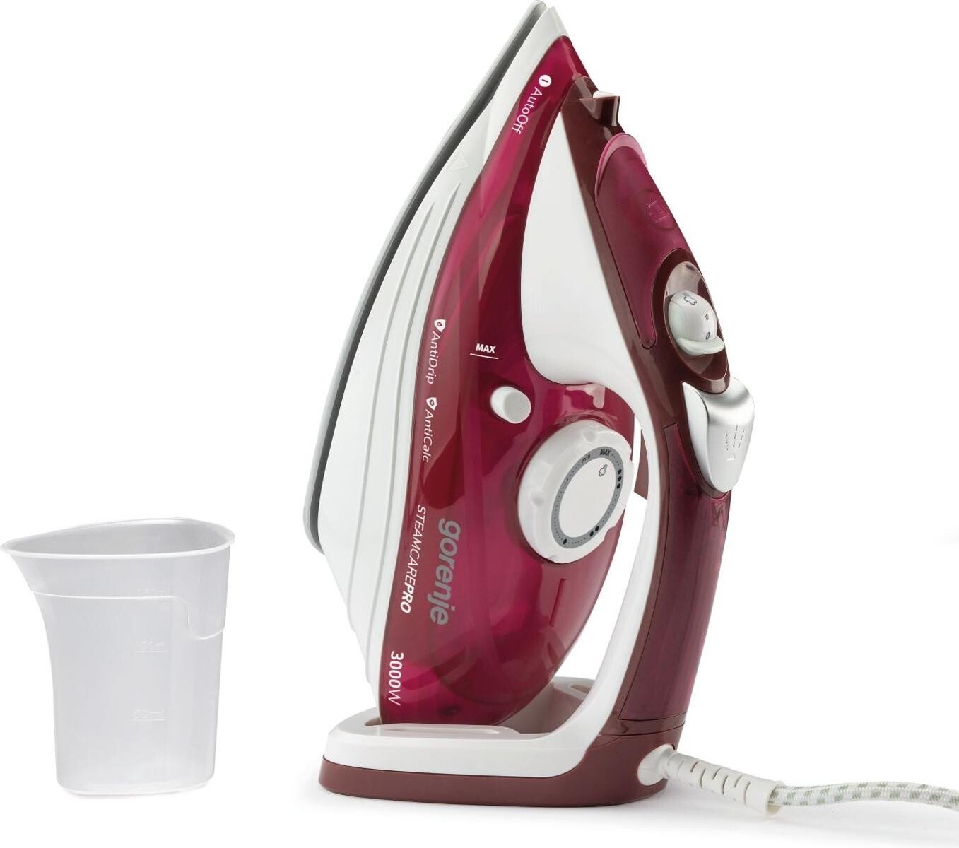 Gorenje - Steam Iron - SIH3000RBC - Steam Iron - 3000 W - Water tank capacity 350 ml - Continuous steam 40 g/min - Steam boost performance 105 g/min - Red/White