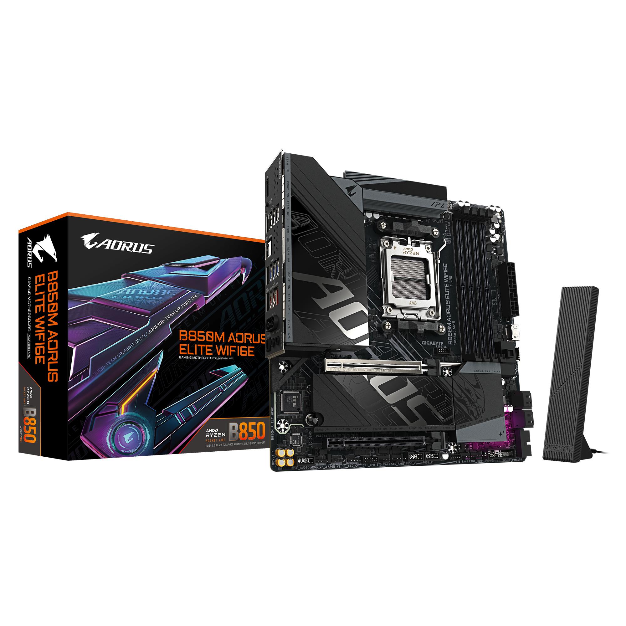 Mainboard|GIGABYTE|AMD B850|Socket AM5|micro ATX|RAM DDR5-SDRAM|4xSlots|Wi-Fi Yes|Bluetooth Yes|2xNumber of M.2 (M) slots|B850M AORUS ELITE WIFI6E (rev. 1.x)|B850MAELTWF6E1.1