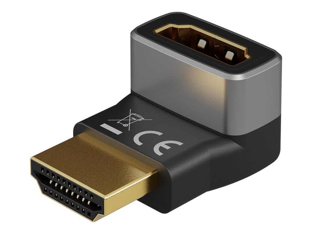 Goobay HDMI Angled Adapter 90° Vertical, 8K at 60 Hz, Gold-Plated, Black/Silver - 72009