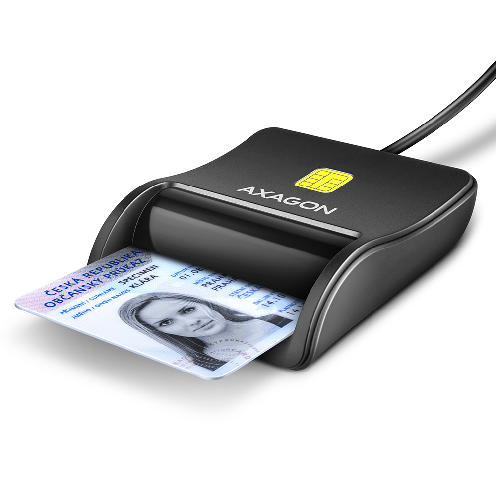 AXAGON Compact desktop USB contact Smart/ID card reader with long, USB-A cable - CRE-SM3N