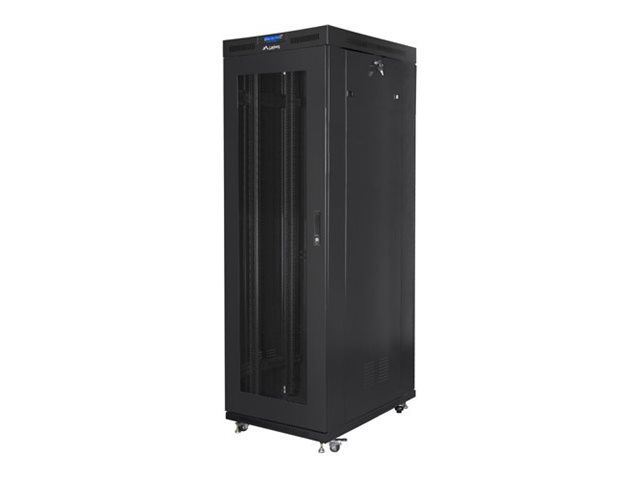 Lanberg - Rack cabinet 19" free-standing 27U/800x1000 (flat pack) with glass door, LCD - FF01-8027-23BL - Black