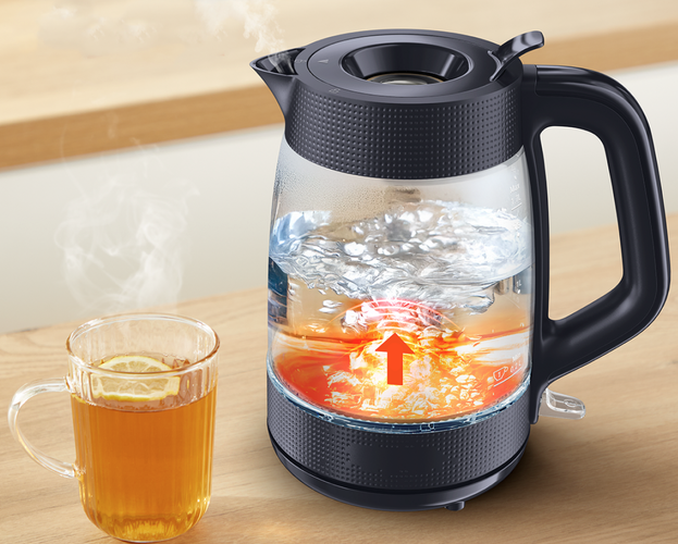 TEFAL Kettle - KO2G08E0 - 2000 W - Electric - 1.7 L - Heat-resistant glass - 360° rotational base - Black/Transparent