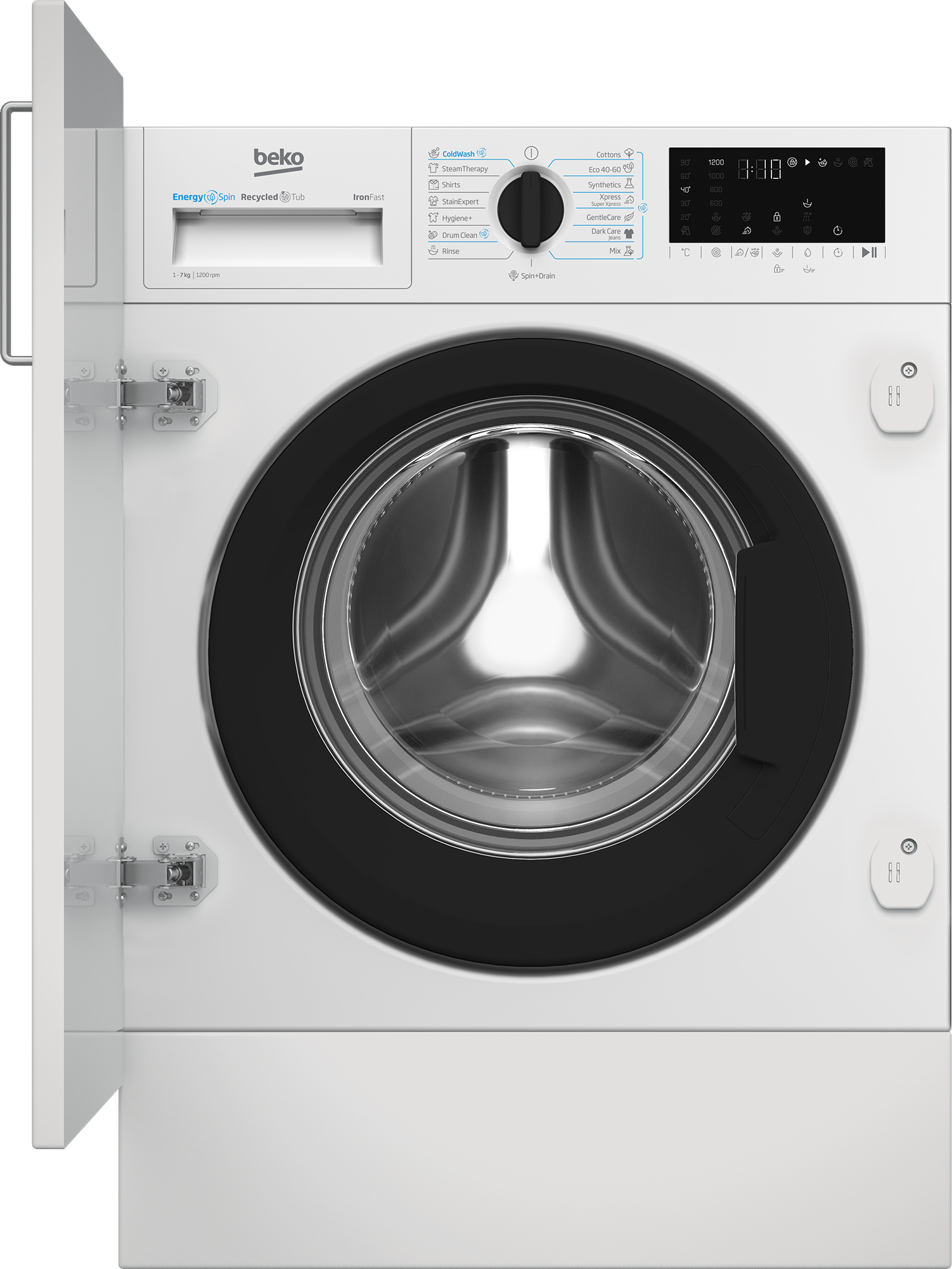 BEKO - Washing machine - B3WBT671415W - Energy efficiency class A - Front loading - Washing capacity 7 kg - 1200 RPM - Depth 55 cm - Width 60 cm - Digital - Steam function