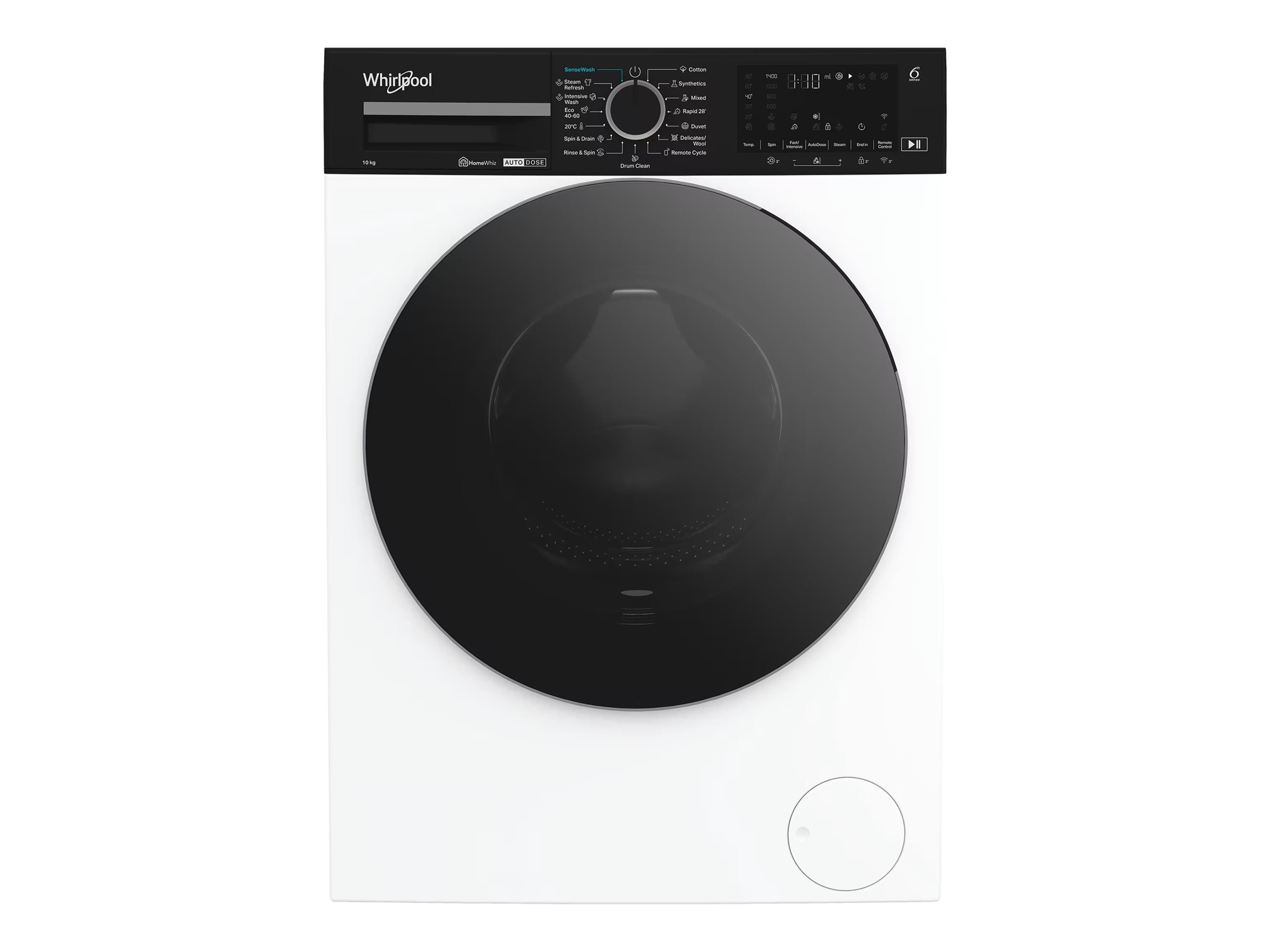Whirlpool - Washing Machine - WPM 07W ADS EE - Front loading - Energy efficiency class A - Washing capacity 10 kg - 1400 RPM - Depth 58 cm - Width 60 cm - Display - Digital - Steam function - White