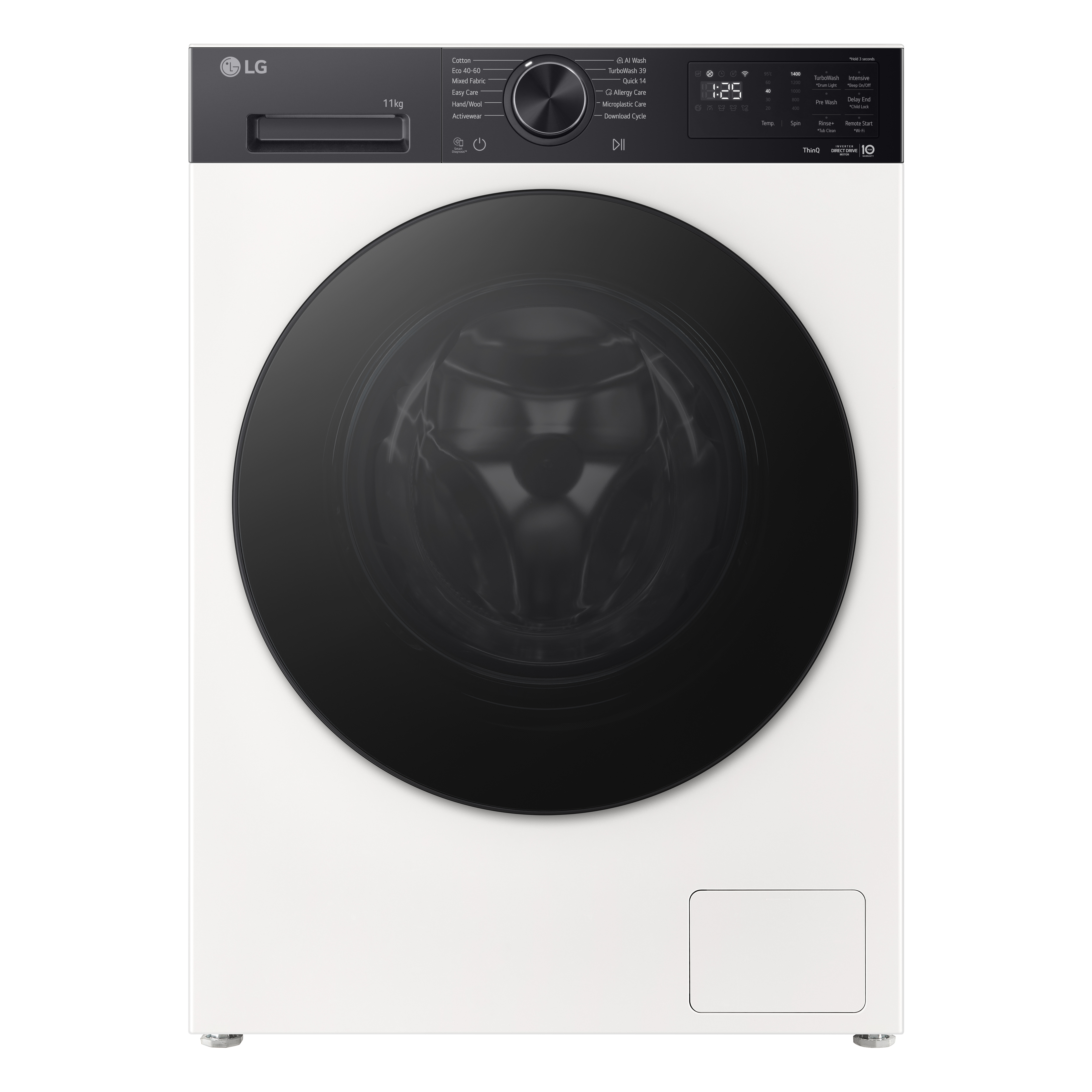 LG - Washing machine - F4X5011THB - Energy efficiency class A - Front loading - Washing capacity 11 kg - 1400 RPM - Depth 57 cm - Width 60 cm - Display - LED - Steam function - Direct drive - Wi-Fi - White