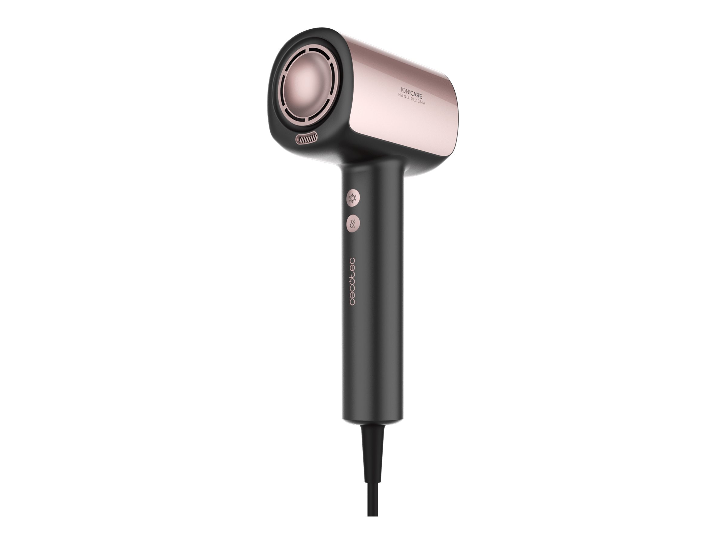 Cecotec Hair dryer - DryGlam Nano Plasma - 1600 W - Number of temperature settings 3 - Ionic function - Black/Rose Gold - Diffuser nozzle