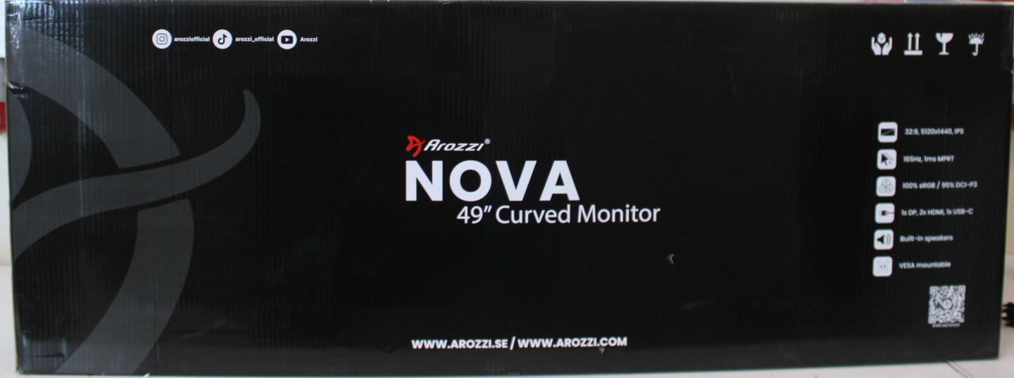 SALE OUT. - Arozzi - Nova - 49 " - VA - 32:9 - 165 Hz - 4 ms - 5120 x 1440 pixels - 350 cd/m² - HDMI ports quantity 2 - Black - Warranty 24 month(s) - DAMAGED PACKAGING, MISSING KEY, STICKERS AND USB-C CABLE