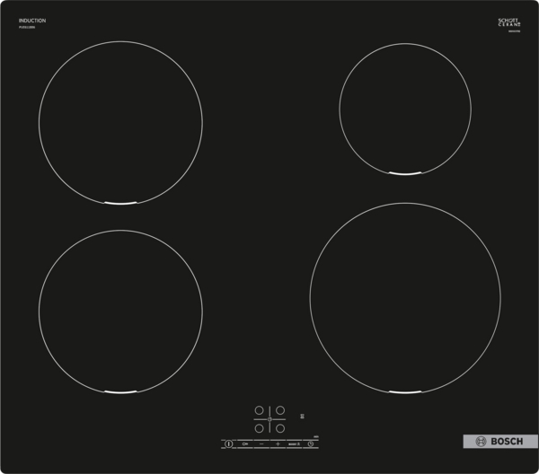 Bosch - Hob - PUE611BB6E Series 4 - Induction - Number of burners/cooking zones 4 - Touch - Timer - Black