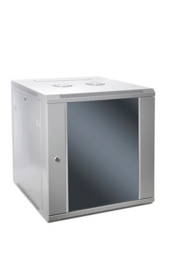 SOMI Networks - 22U, 19″ Network Wall Cabinet - 22U-60/45FPC - With Front Glass Doors; Unassembled - Depth: 45 cm - Gray