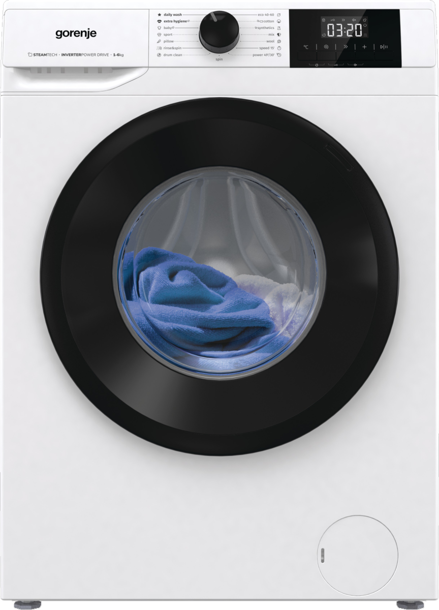 Gorenje - Washing Machine - W3NGPI62SBS - Energy efficiency class B - Front loading - Washing capacity 6 kg - 1200 RPM - Depth 47 cm - Width 60 cm - LCD - Steam function