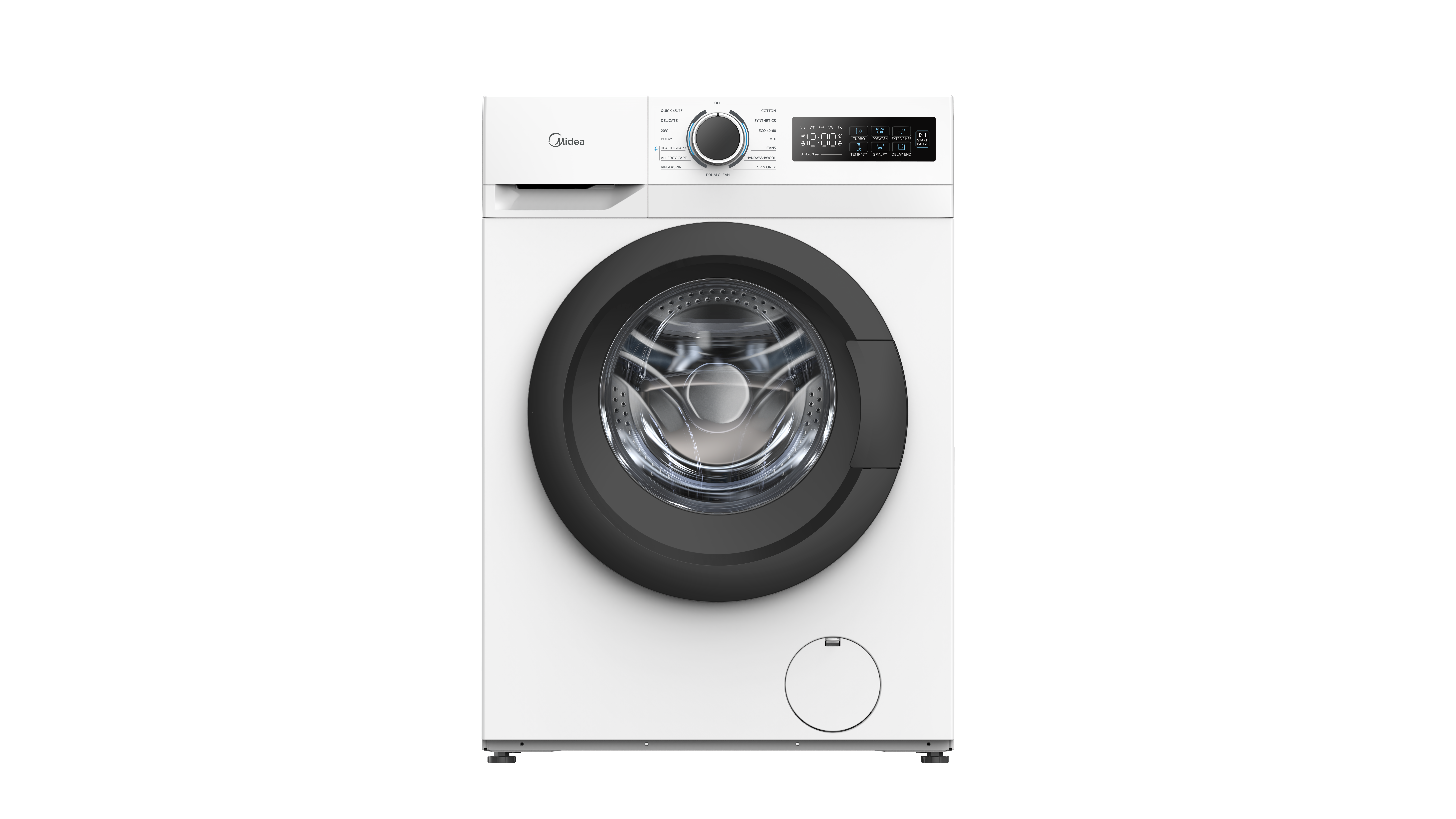Midea - Washing Machine - MF110W70B/W-HR - Energy efficiency class A - Front loading - Washing capacity 7 kg - 1200 RPM - Depth 40 cm - Width 60 cm - Display - LED - Steam function - White