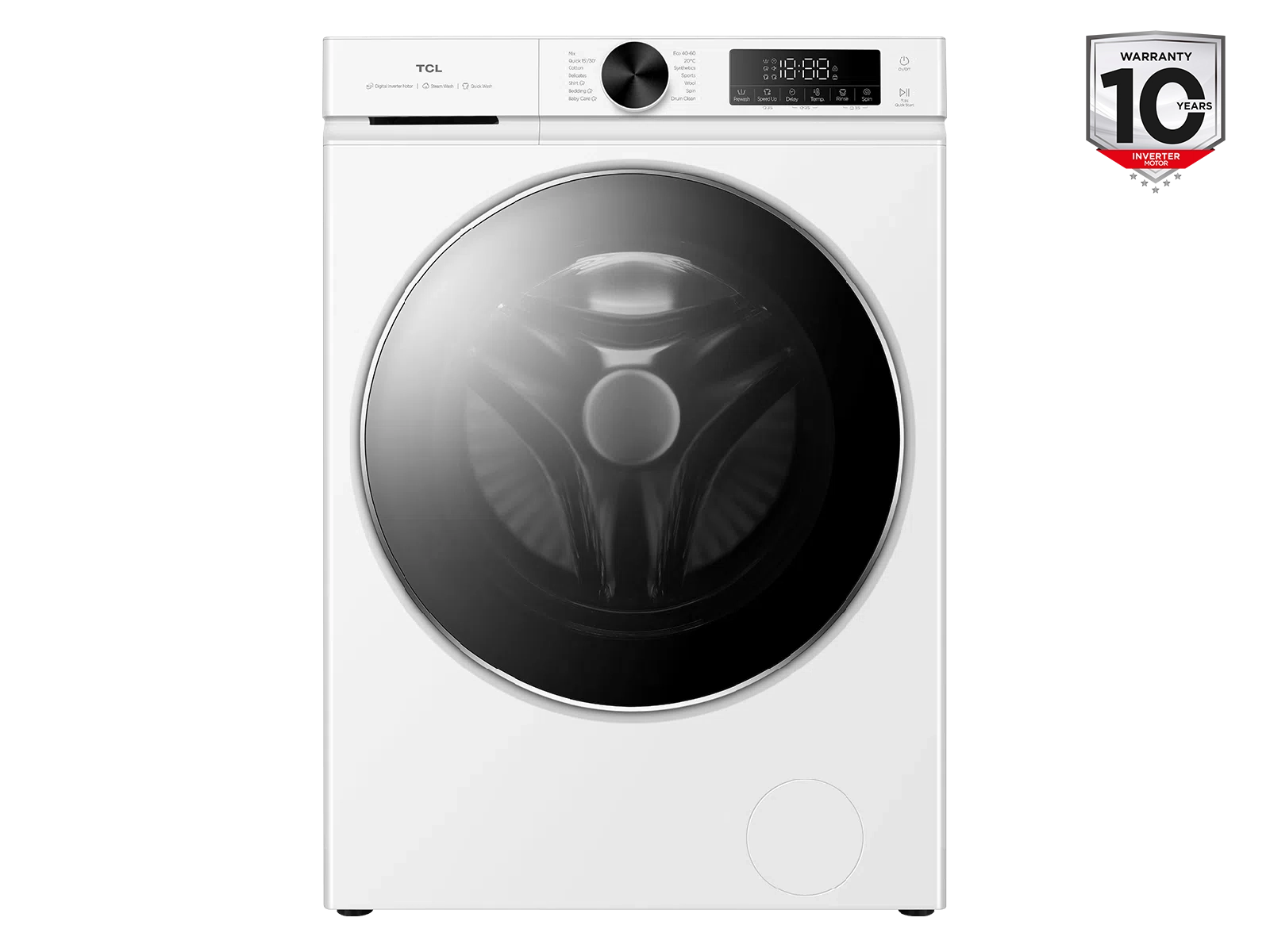 TCL - Washing machine - FP0944WA0 - Energy efficiency class A - Front loading - Washing capacity 9 kg - 1400 RPM - Depth 56 cm - Width 60 cm - Display - LED - Steam function - White