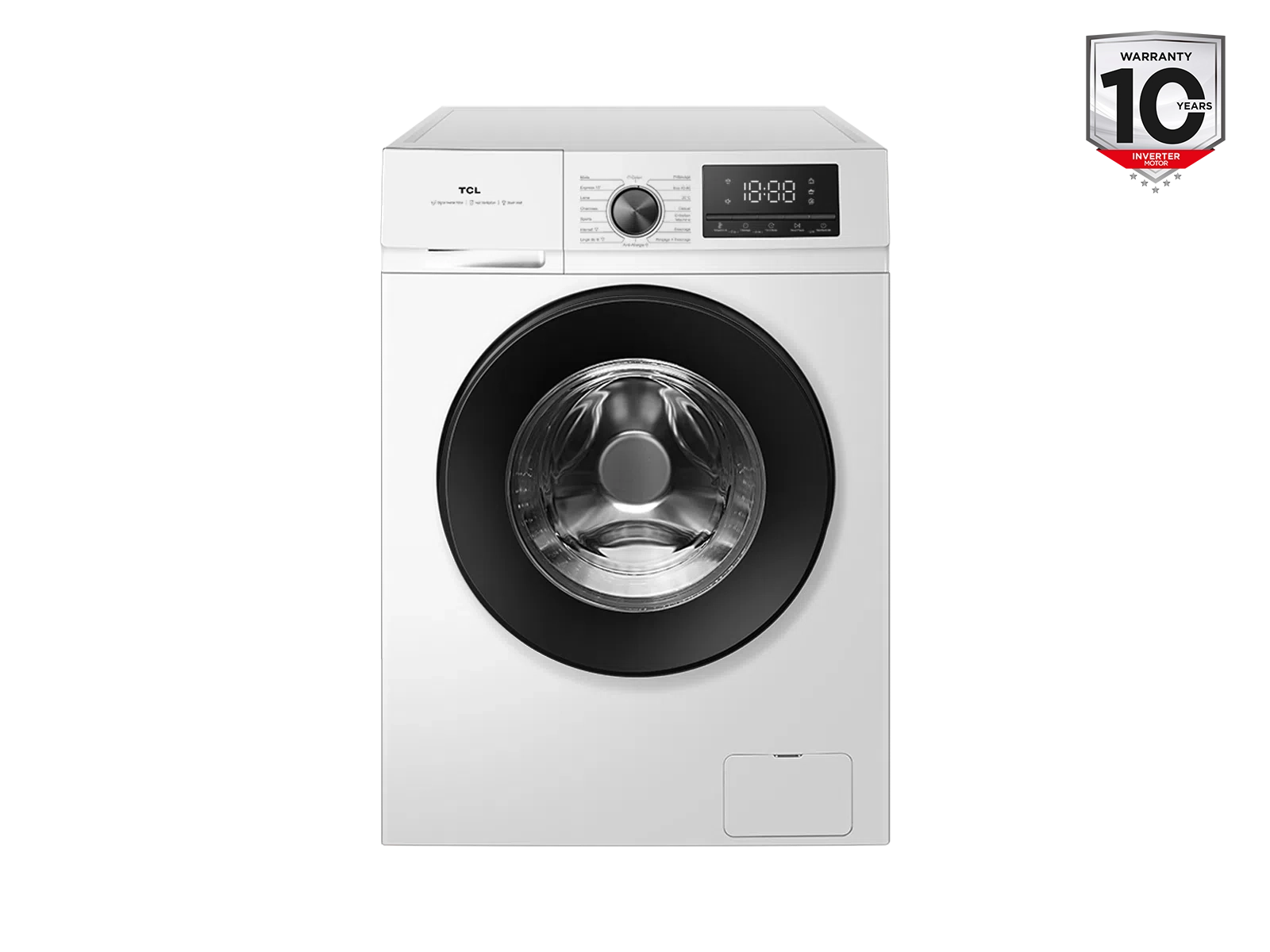 TCL - Washing machine - FF1024WA2 - Energy efficiency class A-10% - Front loading - Washing capacity 10 kg - 1400 RPM - Depth 61 cm - Width 59.5 cm - Display - LED - Steam function - White
