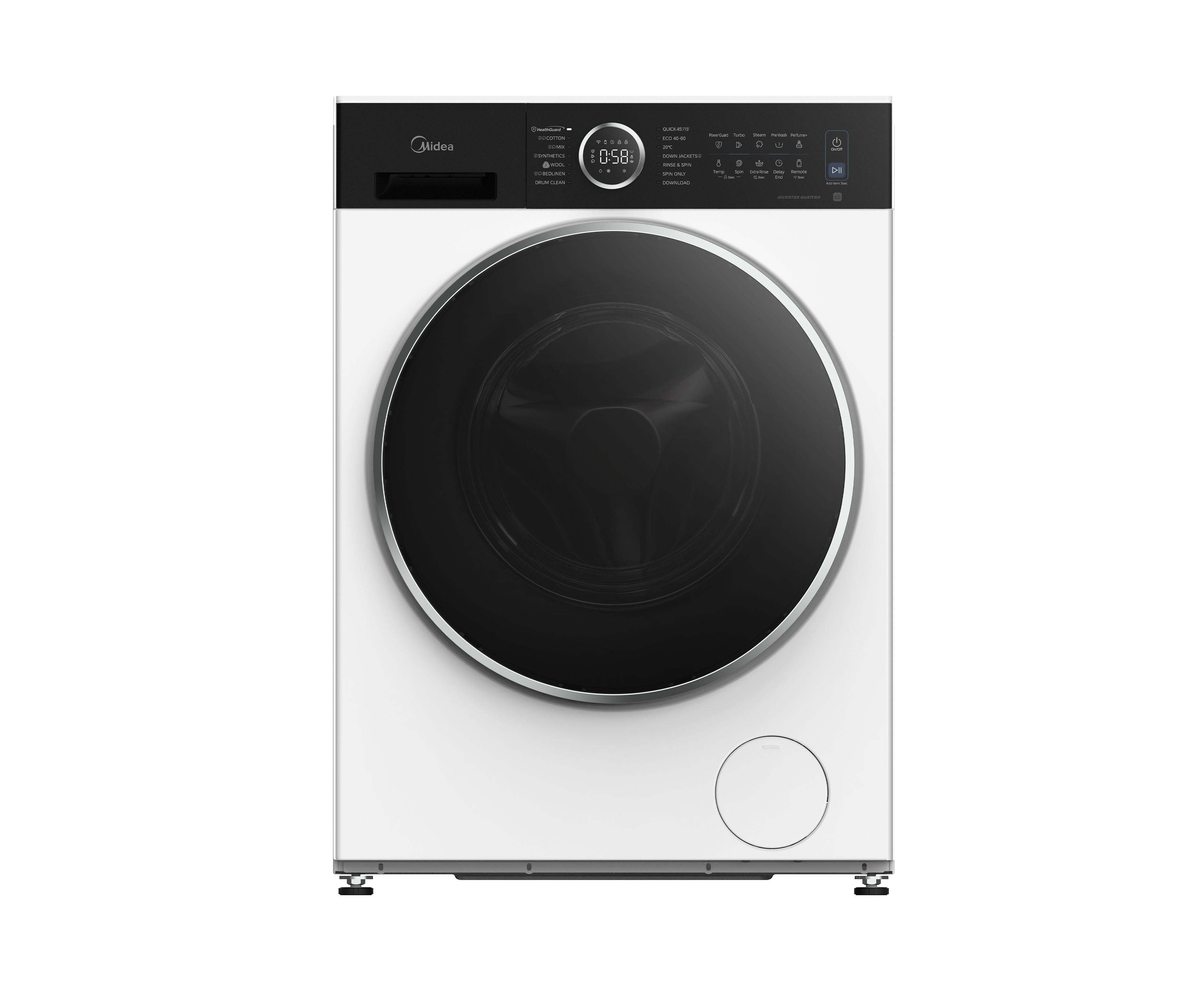 Midea - Washing Machine - MF205W80BA30/W-BK - Energy efficiency class A - Front loading - Washing capacity 8 kg - 1400 RPM - Depth 49 cm - Width 60 cm - Display - LED - White