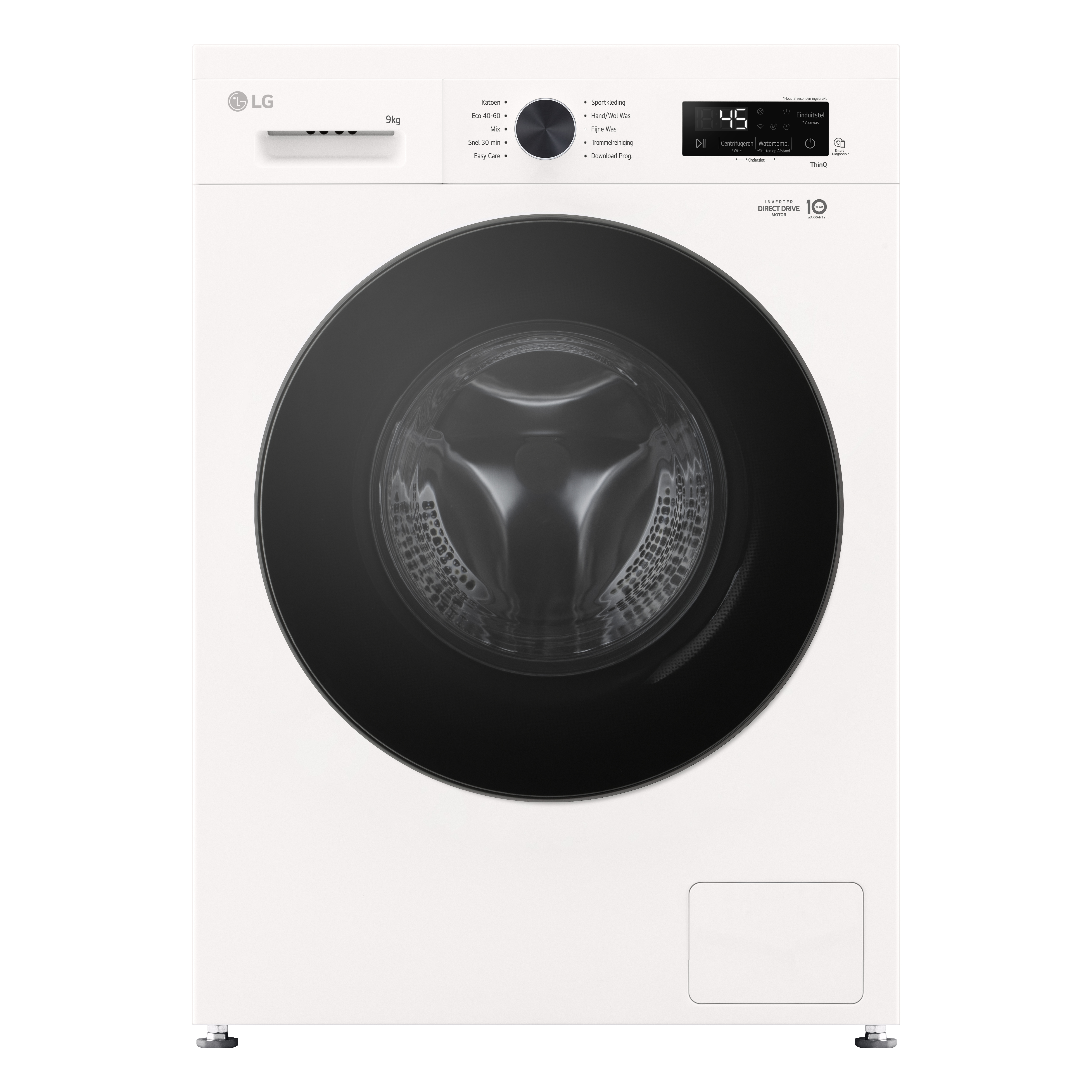 LG - Washing machine - F4X1009NWB - Energy efficiency class A - Front loading - Washing capacity 9 kg - 1400 RPM - Depth 55 cm - Width 60 cm - Display - LED - Steam function - Direct drive - Wi-Fi - White